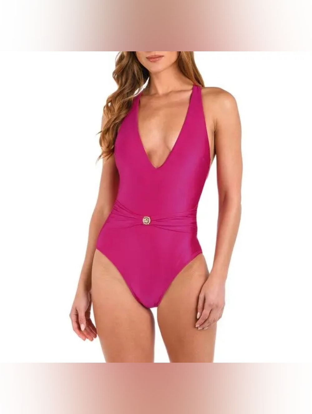 L'Agence lisa shimmer Jaggad Magenta Plunge One-Piece Swimsuit